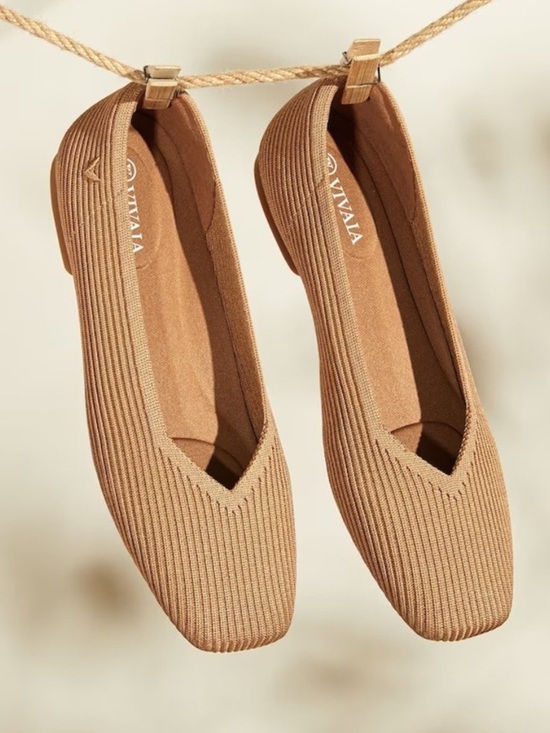 Vivaia Shoes - Vivaia Square-Toe V-Cut Margot 2.0 Slip On Ballet Flats Tan Size 43 U.S 11